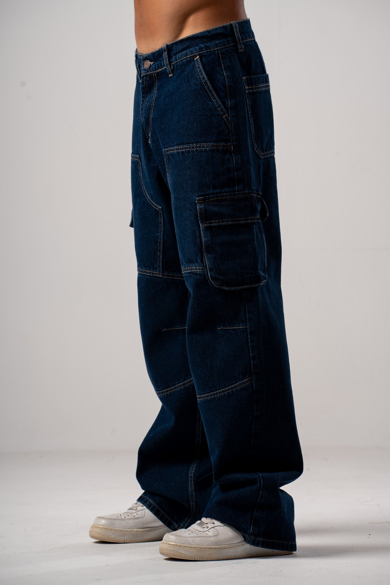 Dark Indigo Baggy Moto Jeans